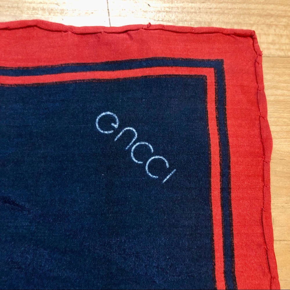 Gucci Vintage 1970s Silk Scarf Navy Blue and Red - Picture 7 of 13